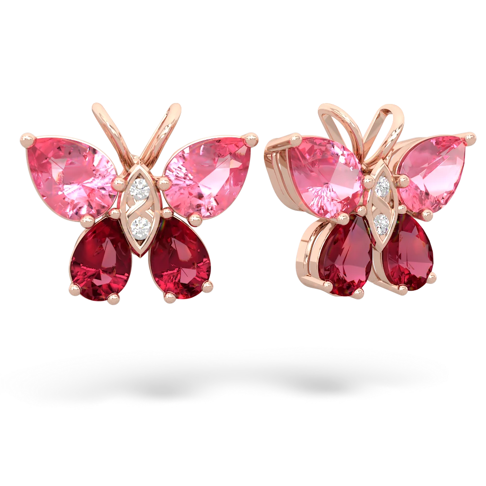 Lab Pink Sapphire Butterfly 14K Rose Gold earrings E2215