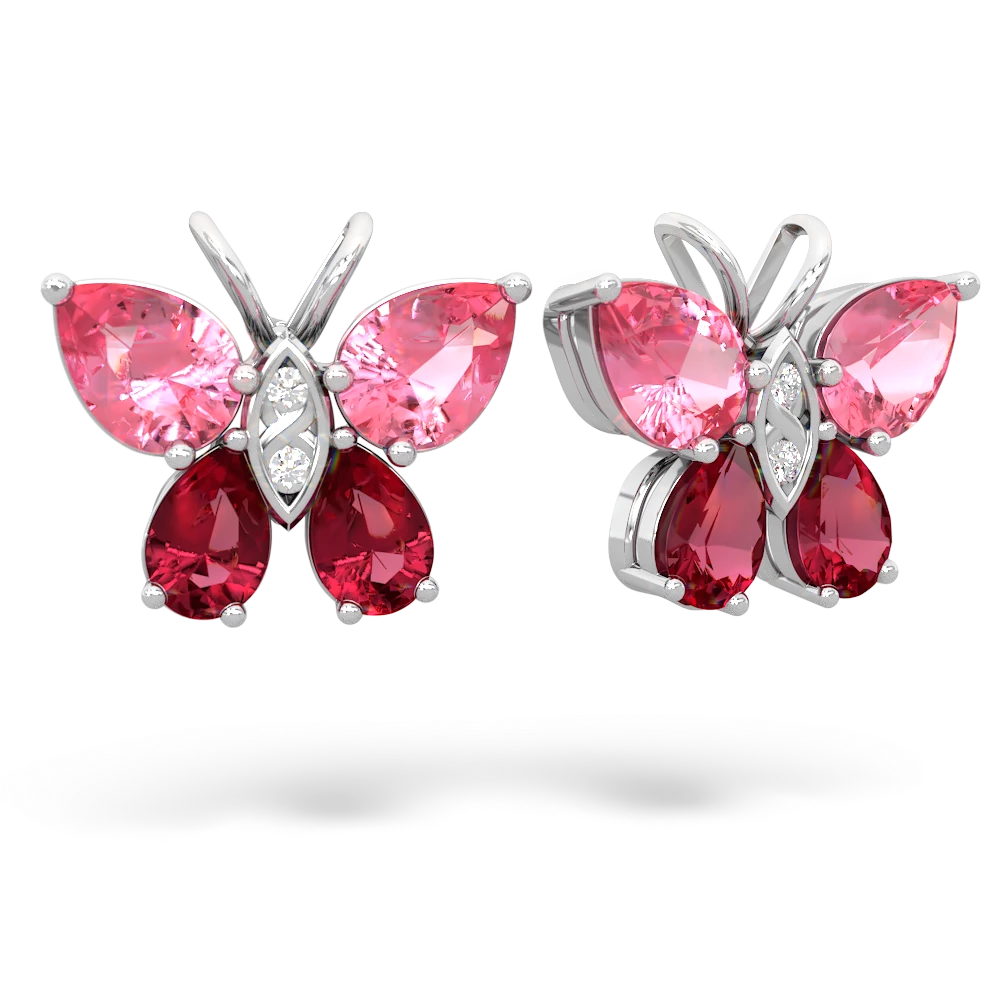 Lab Pink Sapphire Butterfly 14K White Gold earrings E2215