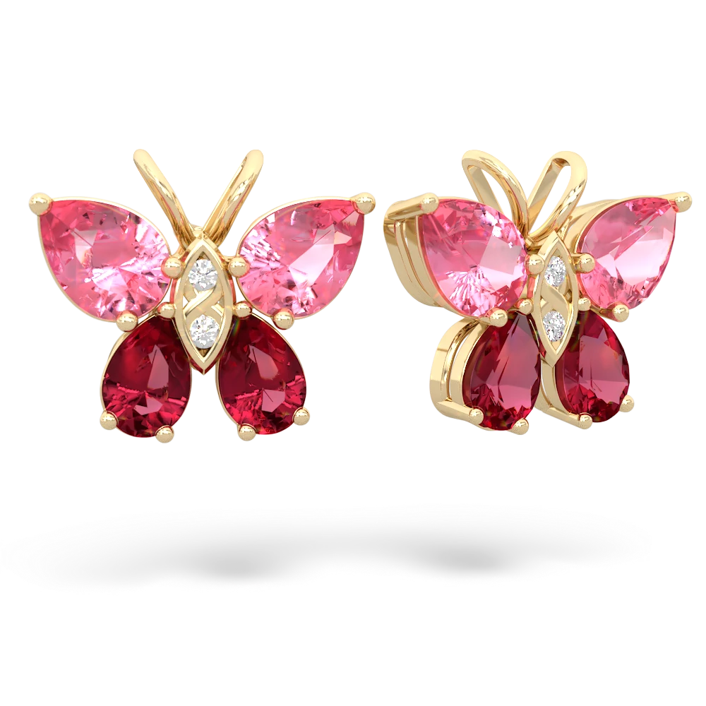 Lab Pink Sapphire Butterfly 14K Yellow Gold earrings E2215