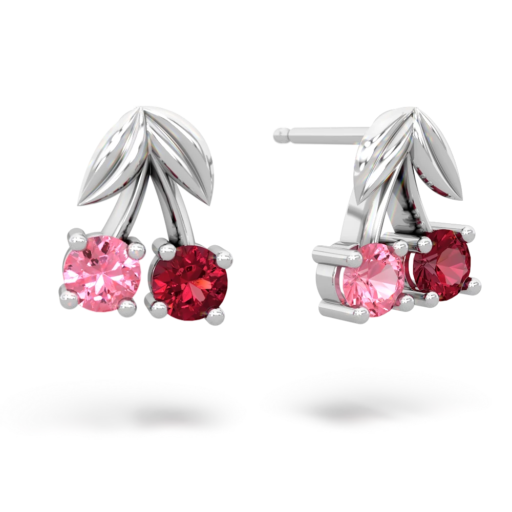 Lab Pink Sapphire Sweet Cherries 14K White Gold earrings E7001