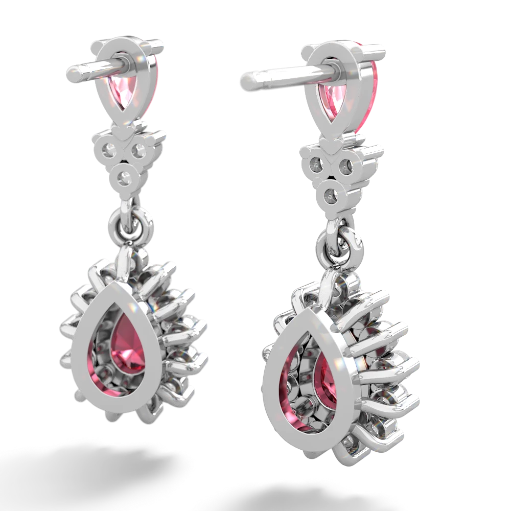 Lab Pink Sapphire Halo Pear Dangle 14K White Gold earrings E1882