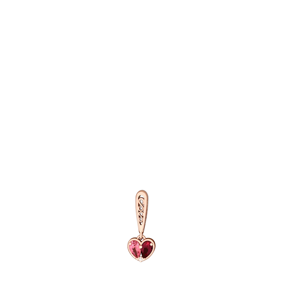 Lab Pink Sapphire Filligree Heart 14K Rose Gold earrings E5070