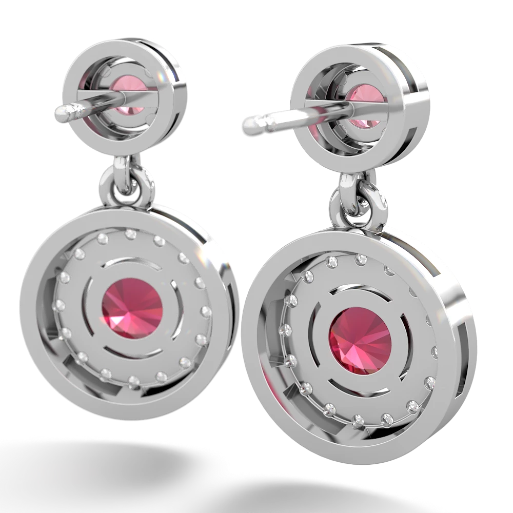 Lab Pink Sapphire Halo Dangle 14K White Gold earrings E5319