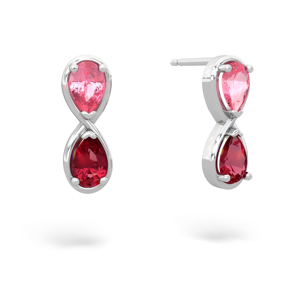 Lab Pink Sapphire Infinity 14K White Gold earrings E5050