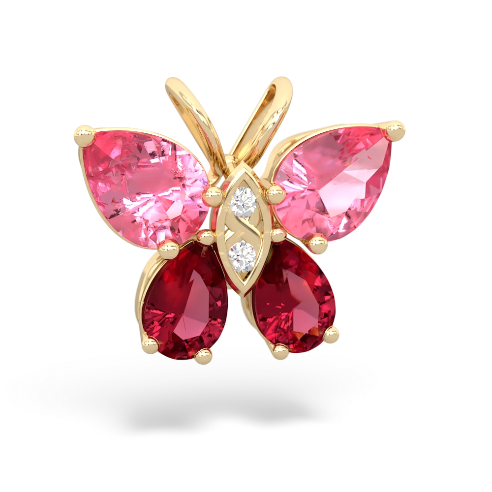 Lab Pink Sapphire Butterfly 14K Yellow Gold pendant P2215