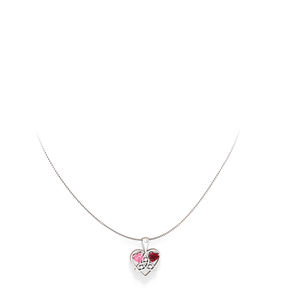 Lab Pink Sapphire Celtic Trinity Heart 14K White Gold pendant P5331