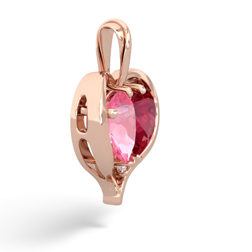 Lab Pink Sapphire Two Become One 14K Rose Gold pendant P5330