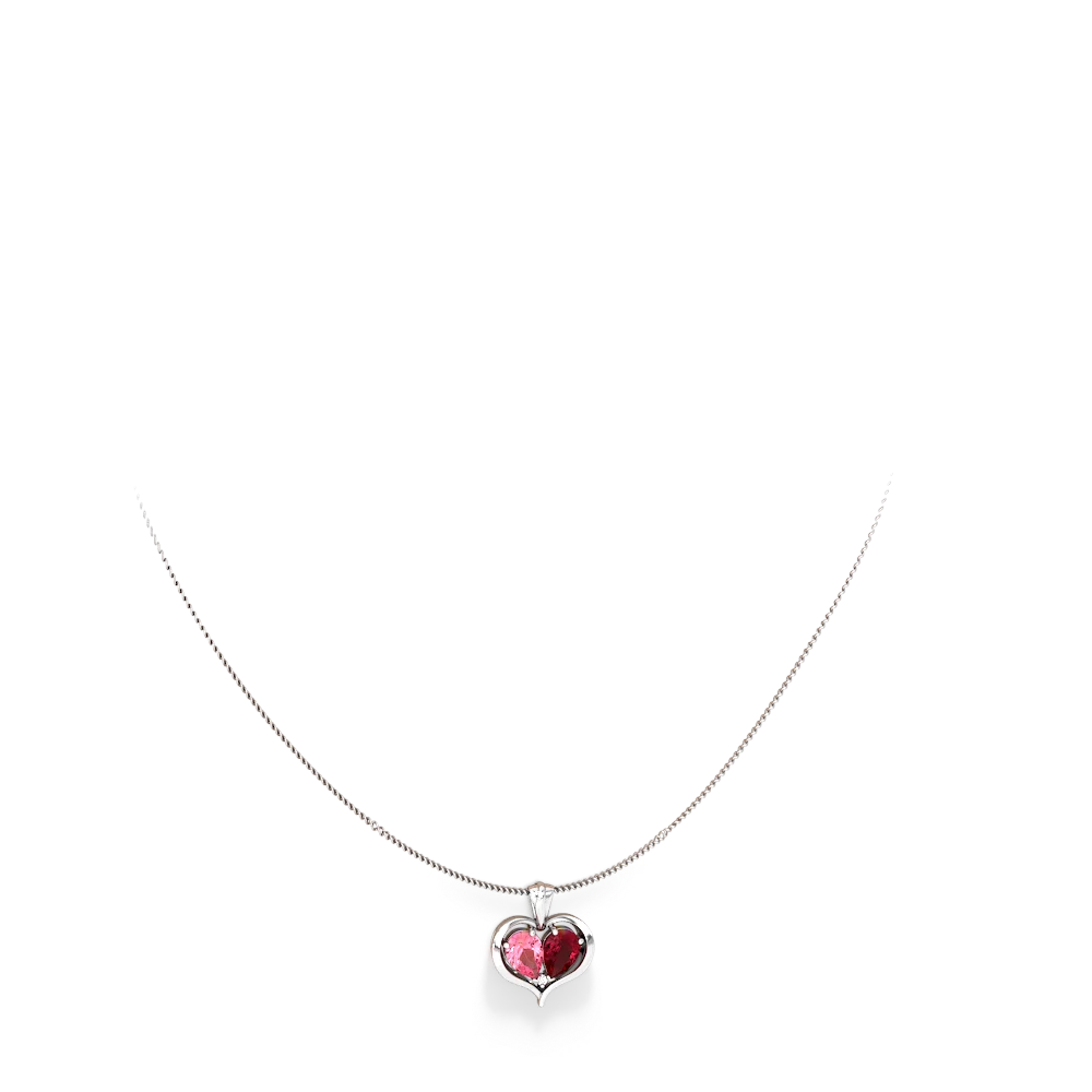 Lab Pink Sapphire Two Become One 14K White Gold pendant P5330