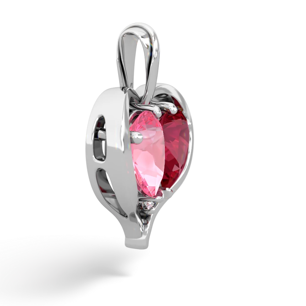 Lab Pink Sapphire Two Become One 14K White Gold pendant P5330