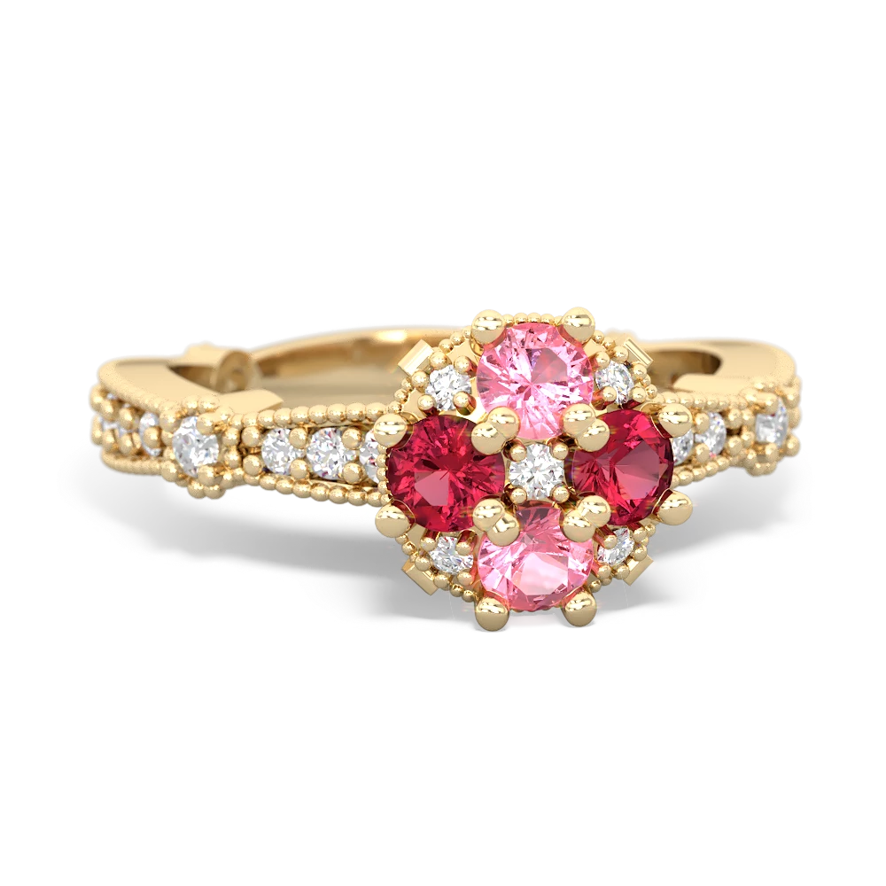 Lab Pink Sapphire Sparkling Tiara Cluster 14K Yellow Gold ring R26293RD