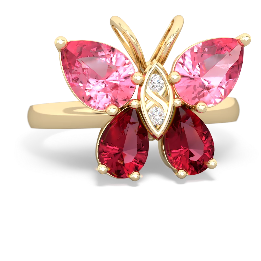 Lab Pink Sapphire Butterfly 14K Yellow Gold ring R2215