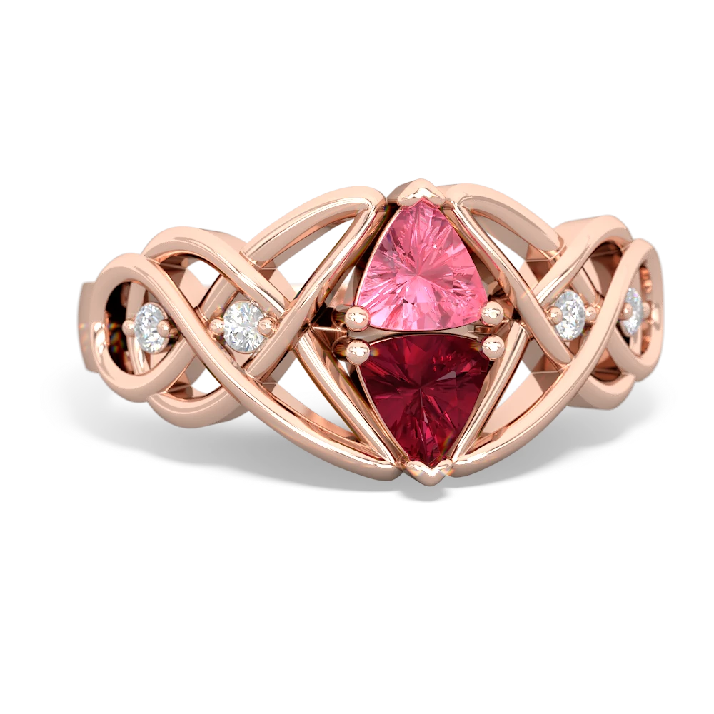 Lab Pink Sapphire Keepsake Celtic Knot 14K Rose Gold ring R5300