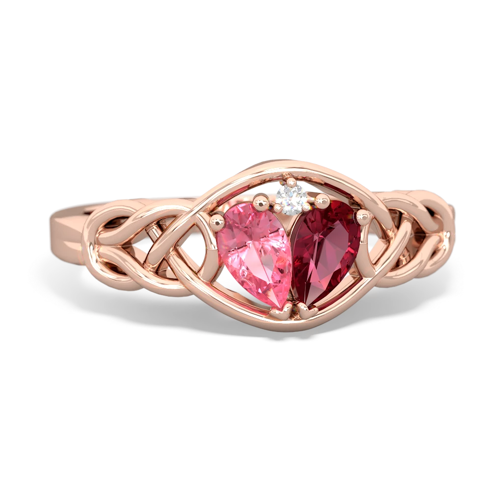 Lab Pink Sapphire Celtic Love Knot 14K Rose Gold ring R5420