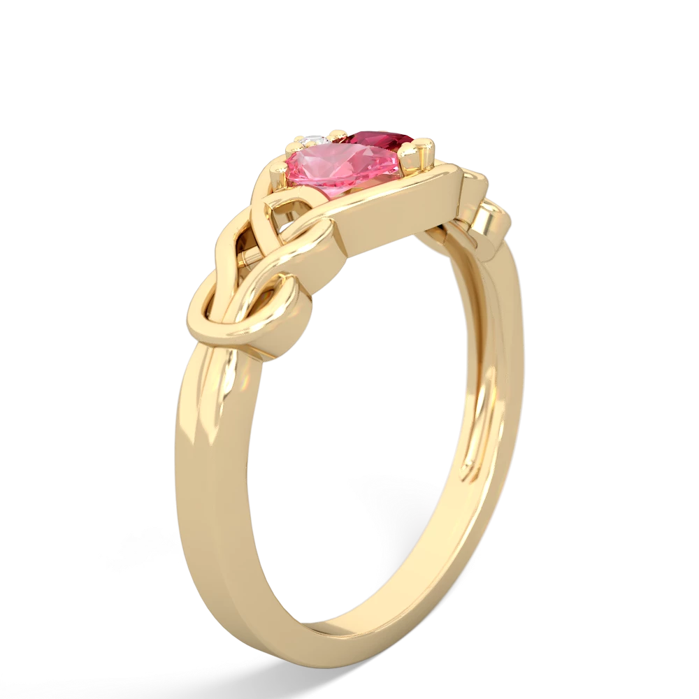 Lab Pink Sapphire Celtic Love Knot 14K Yellow Gold ring R5420