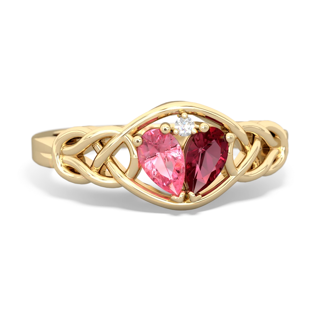 Lab Pink Sapphire Celtic Love Knot 14K Yellow Gold ring R5420