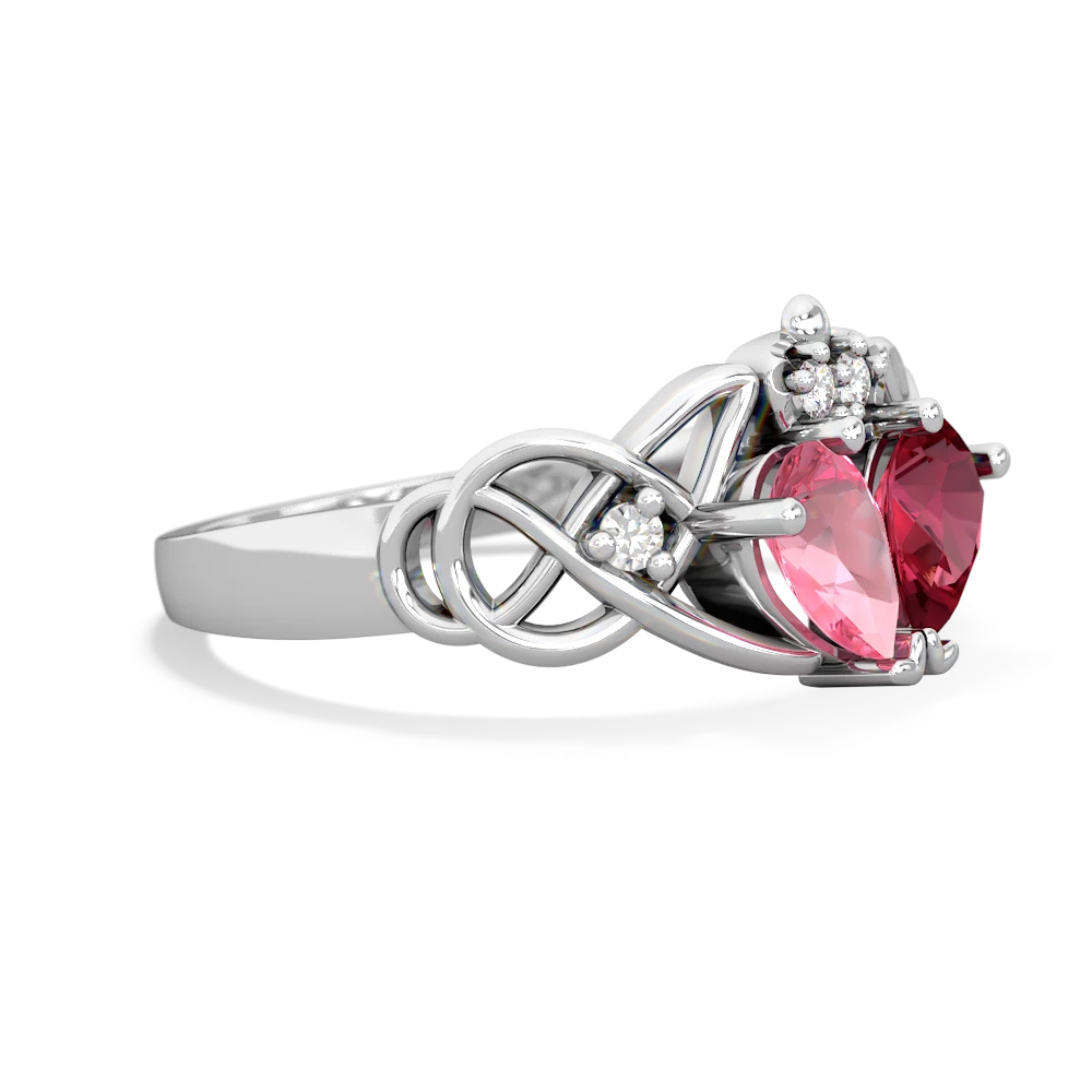 Lab Pink Sapphire 'One Heart' Celtic Knot Claddagh 14K White Gold ring R5322