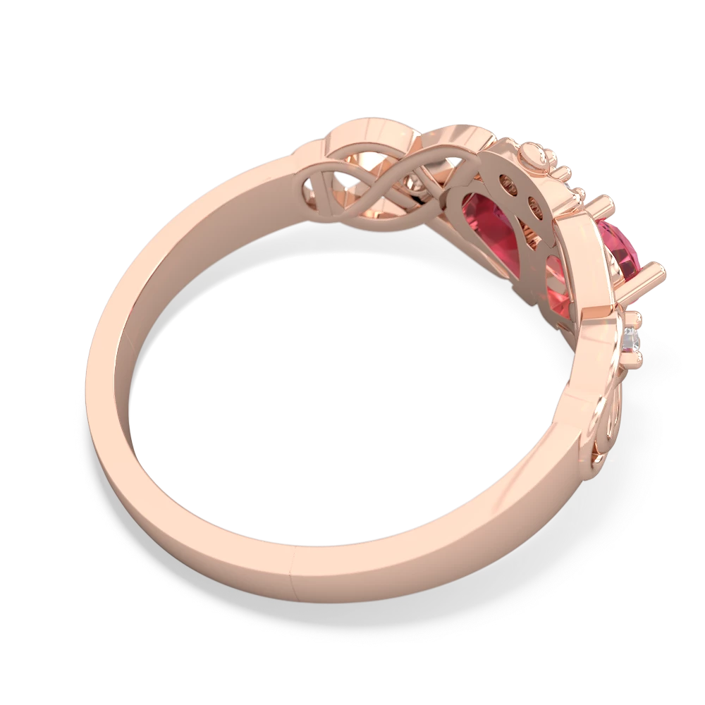 Lab Pink Sapphire 'One Heart' Celtic Knot Claddagh 14K Rose Gold ring R5322