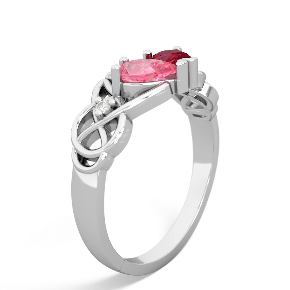 Lab Pink Sapphire 'One Heart' Celtic Knot Claddagh 14K White Gold ring R5322