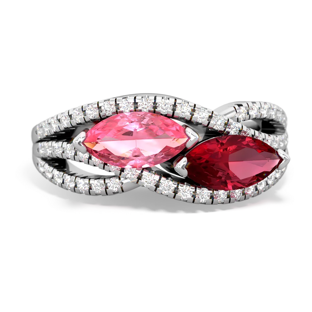 Lab Pink Sapphire Diamond Rivers 14K White Gold ring R3070