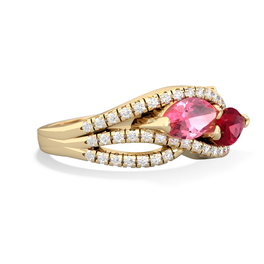 Lab Pink Sapphire Diamond Rivers 14K Yellow Gold ring R3070