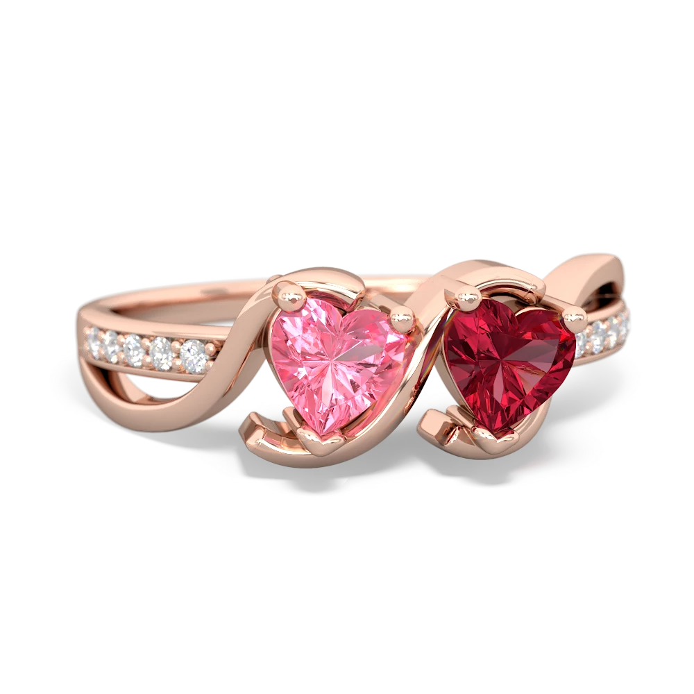 Lab Pink Sapphire Side By Side 14K Rose Gold ring R3090