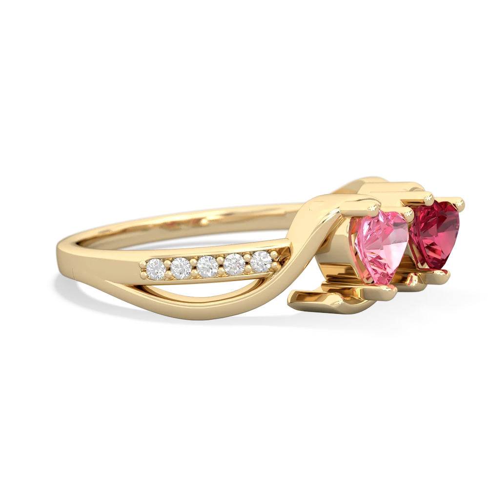 Lab Pink Sapphire Side By Side 14K Yellow Gold ring R3090