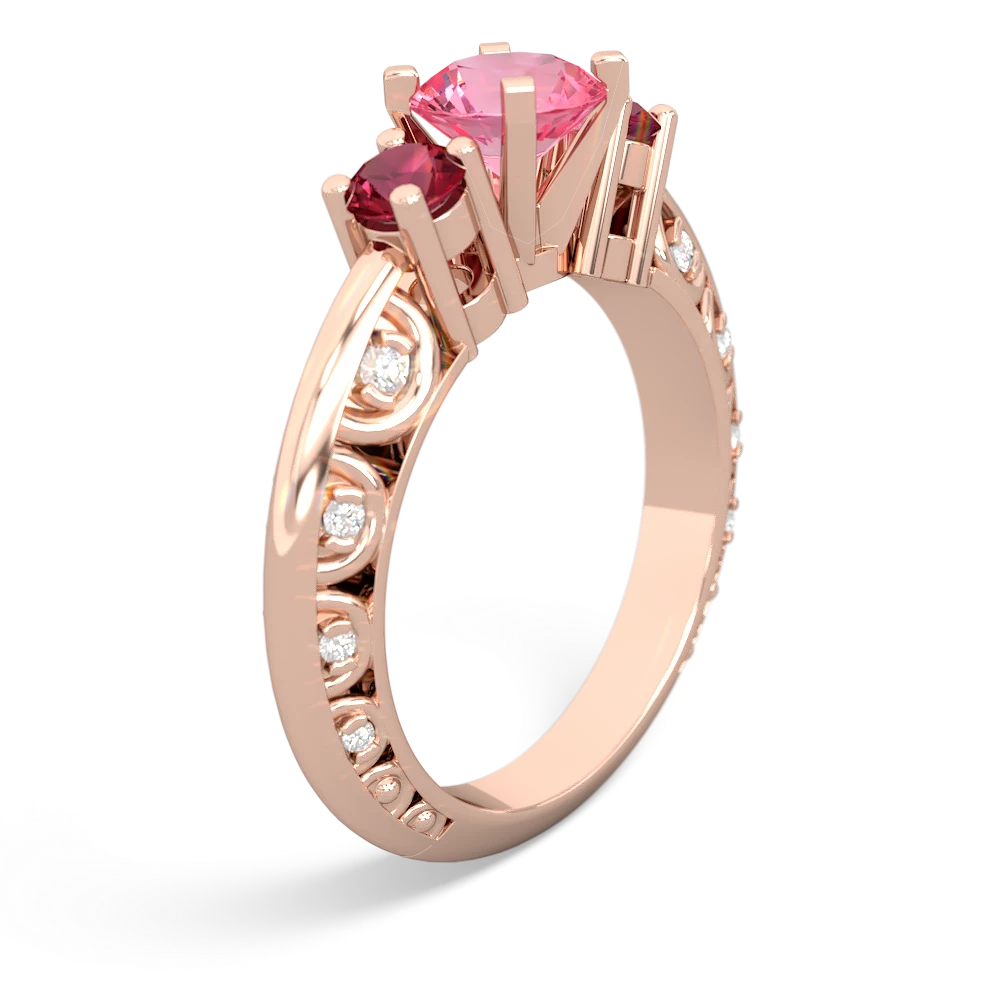 Lab Pink Sapphire Art Deco Eternal Embrace Engagement 14K Rose Gold ring C2003