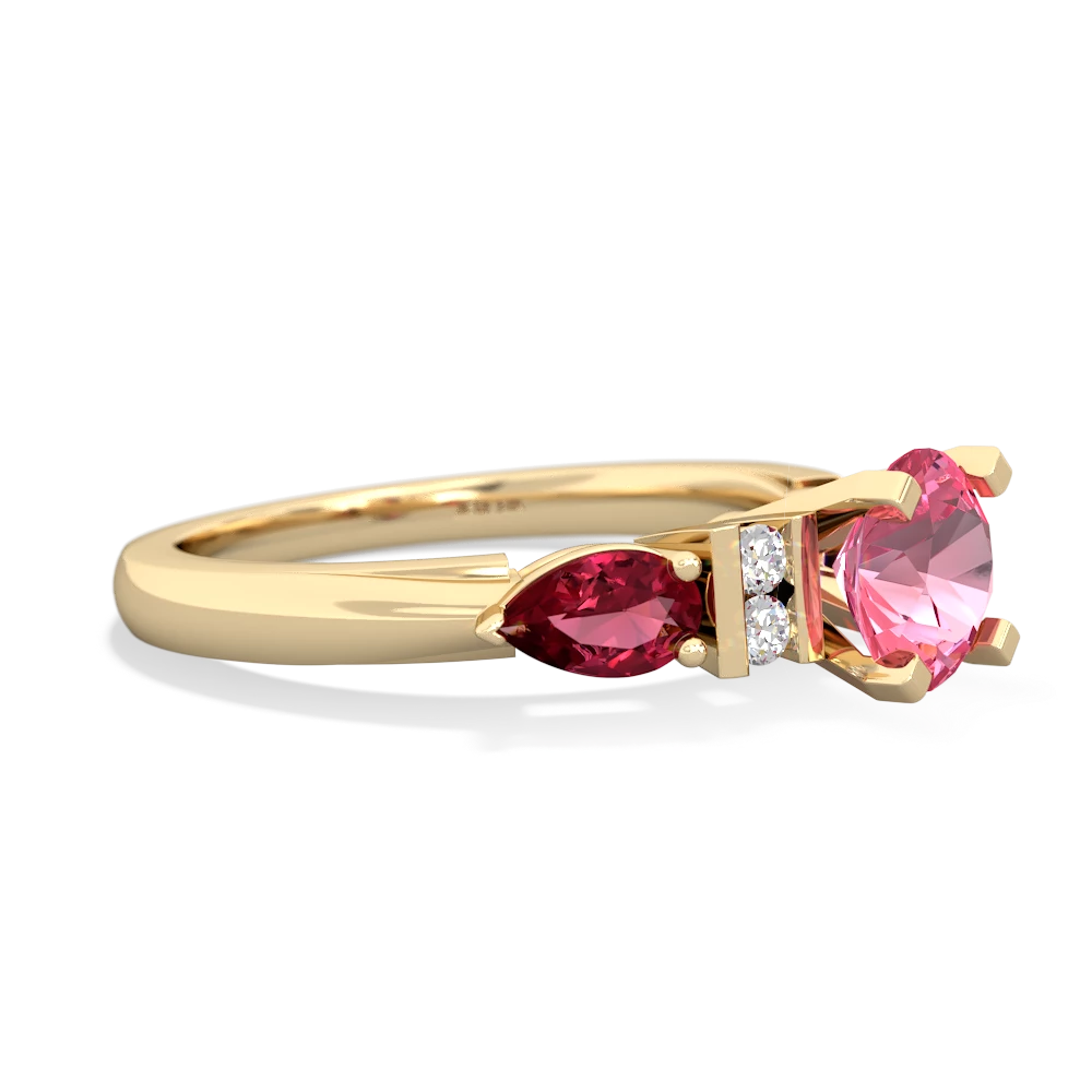 Lab Pink Sapphire 6Mm Round Eternal Embrace Engagement 14K Yellow Gold ring R2005