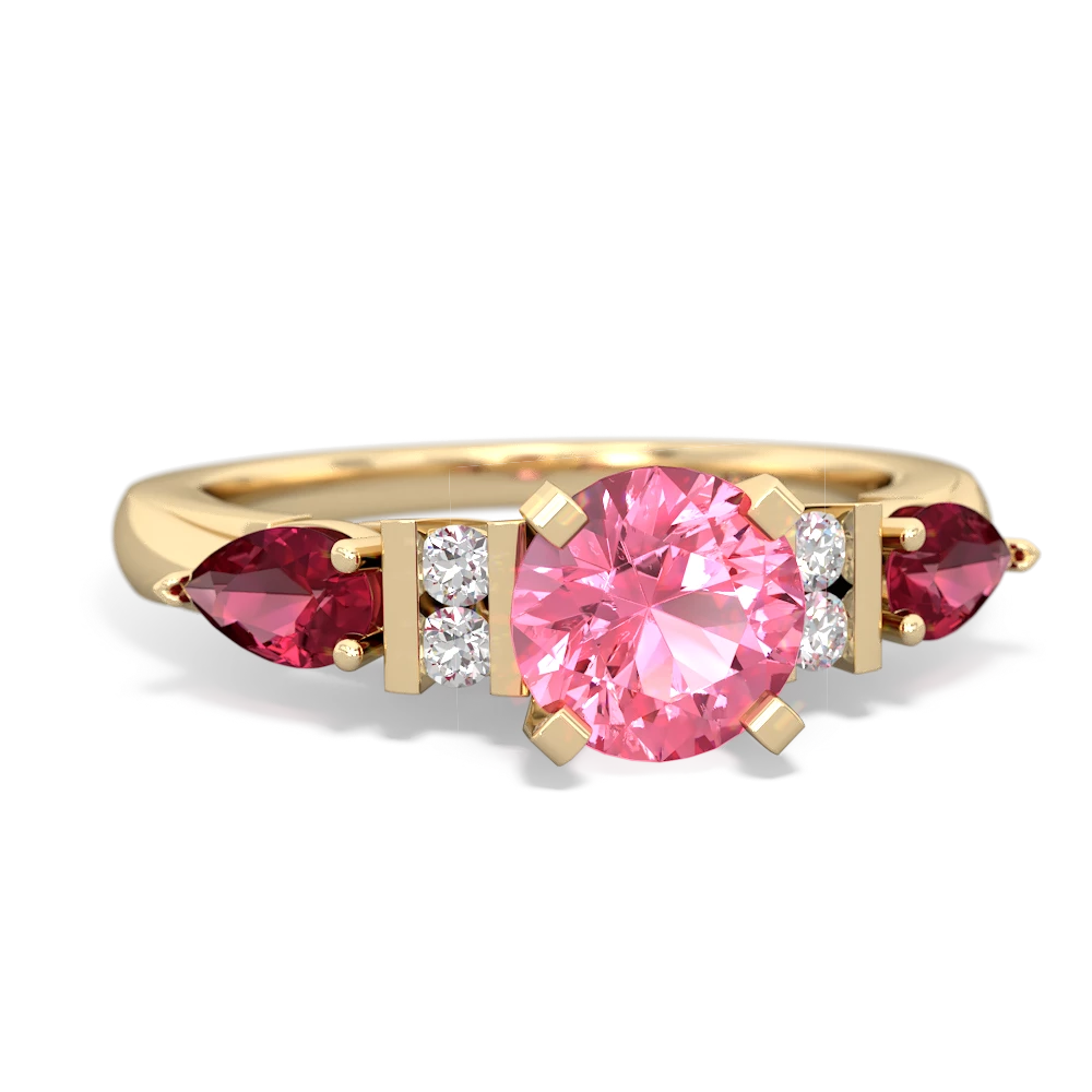 Lab Pink Sapphire 6Mm Round Eternal Embrace Engagement 14K Yellow Gold ring R2005