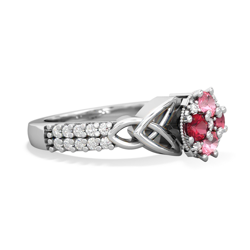 Lab Pink Sapphire Celtic Knot Cluster Engagement 14K White Gold ring R26443RD