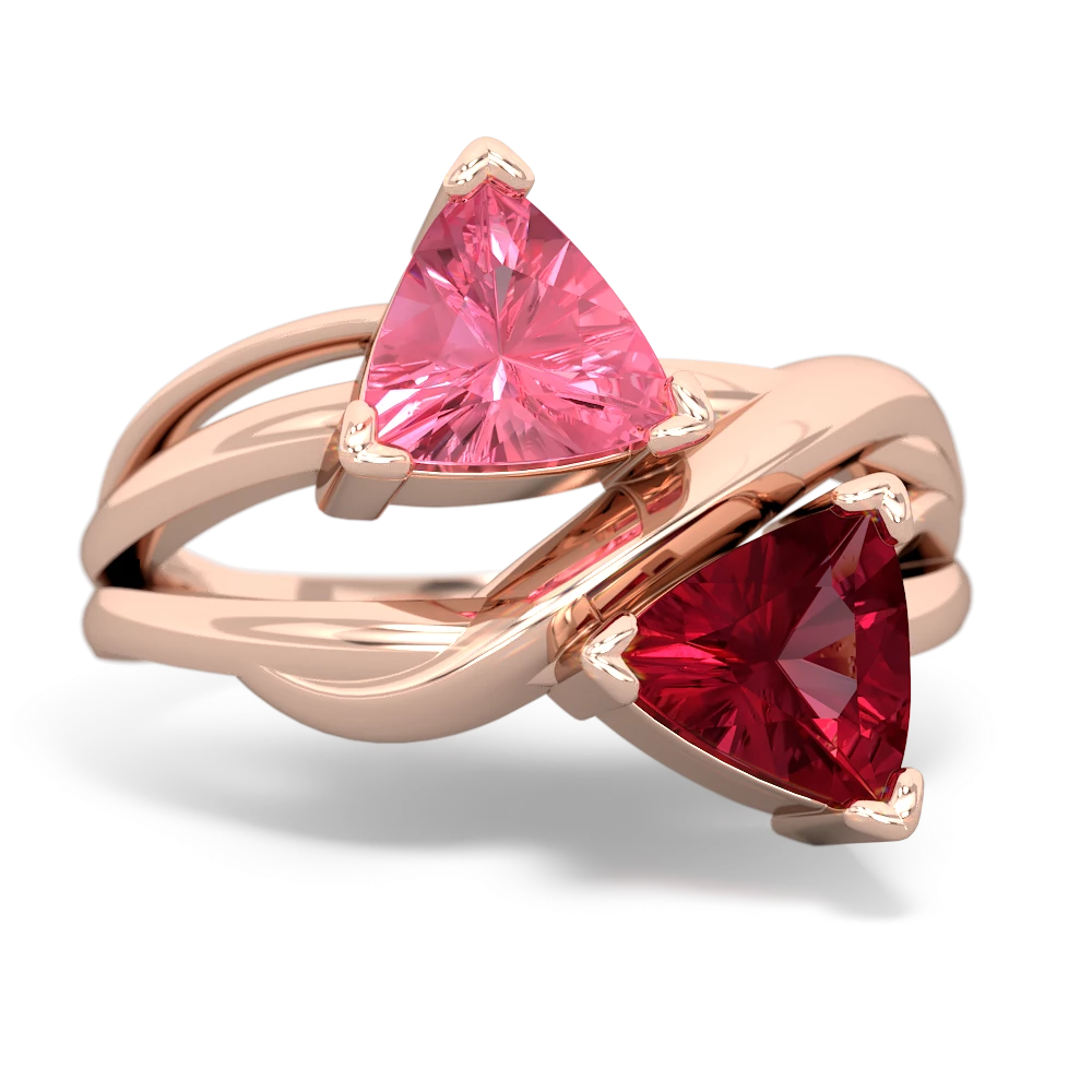 Lab Pink Sapphire Split Band Swirl 14K Rose Gold ring R2341