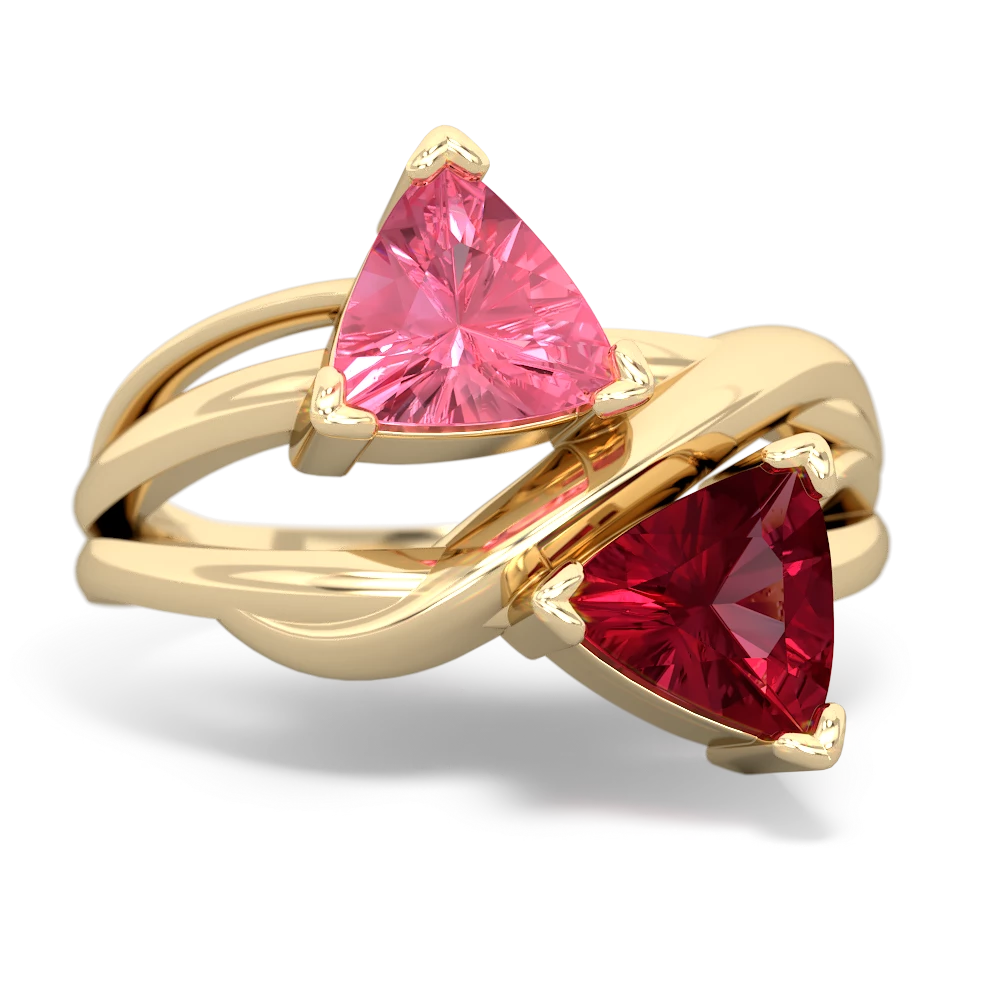 Lab Pink Sapphire Split Band Swirl 14K Yellow Gold ring R2341