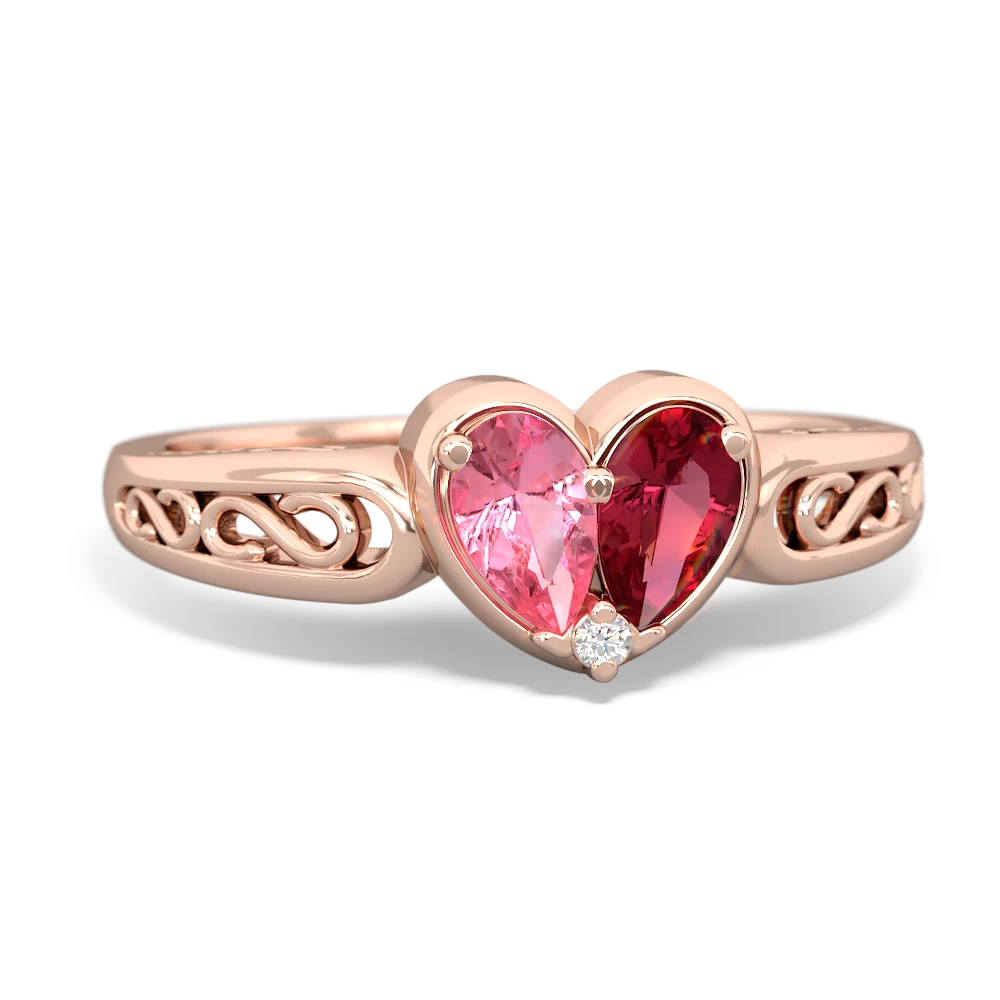 Lab Pink Sapphire Filligree 'One Heart' 14K Rose Gold ring R5070