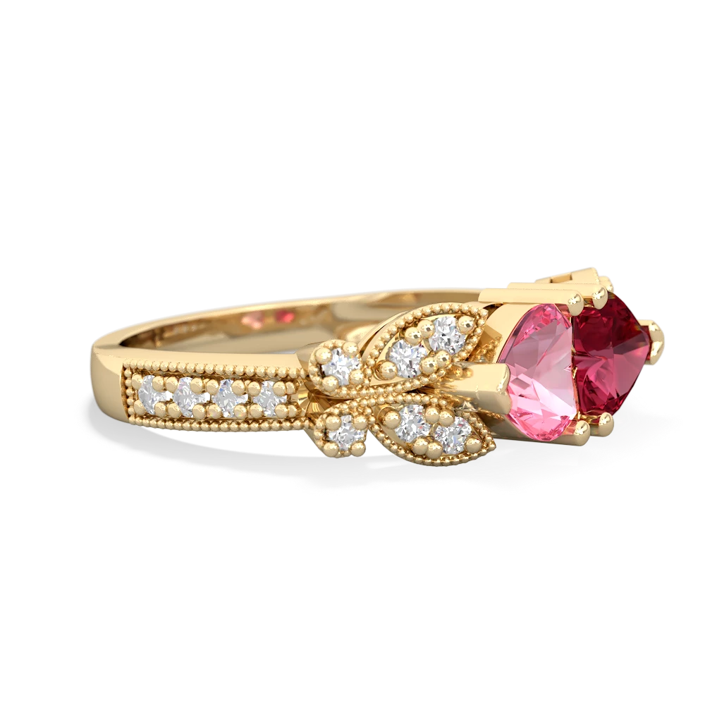 Lab Pink Sapphire Diamond Butterflies 14K Yellow Gold ring R5601