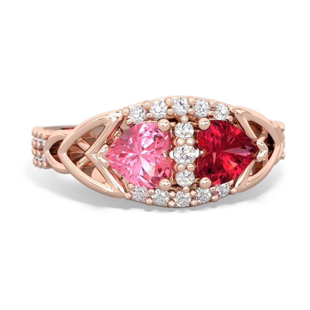 Lab Pink Sapphire Sparkling Celtic Knot 14K Rose Gold ring R2645