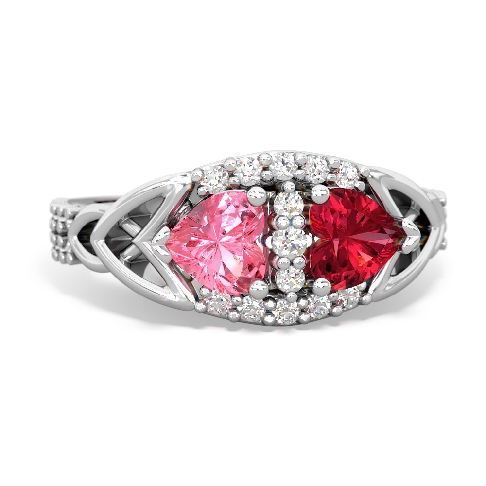 Lab Pink Sapphire Sparkling Celtic Knot 14K White Gold ring R2645