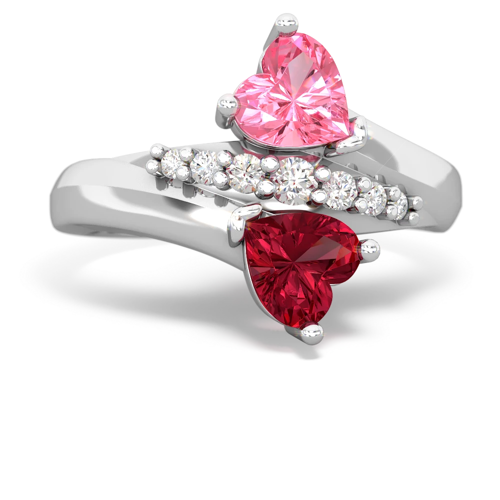 Lab Pink Sapphire Heart To Heart 14K White Gold ring R2064