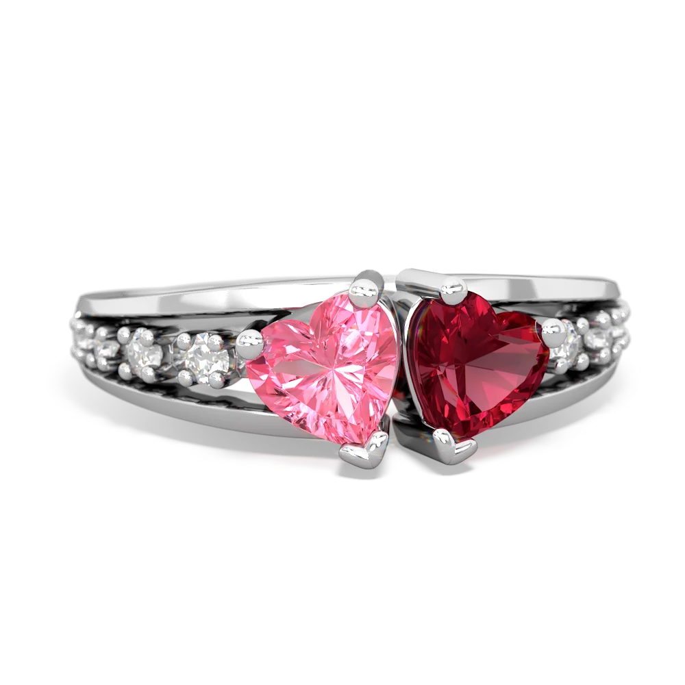 Lab Pink Sapphire Heart To Heart 14K White Gold ring R3342