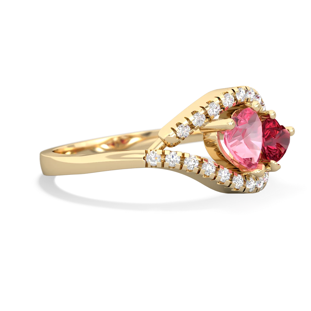 Lab Pink Sapphire Mother And Child 14K Yellow Gold ring R3010