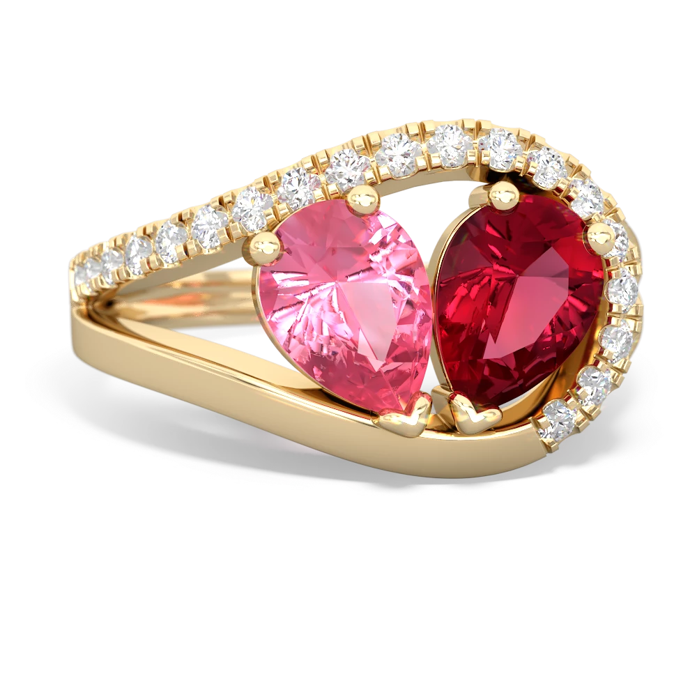 Lab Pink Sapphire Nestled Heart Keepsake 14K Yellow Gold ring R5650
