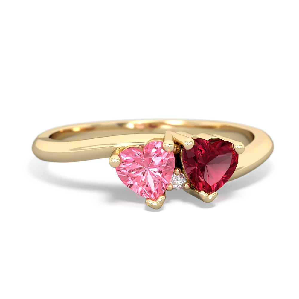 Lab Pink Sapphire Sweethearts 14K Yellow Gold ring R5260