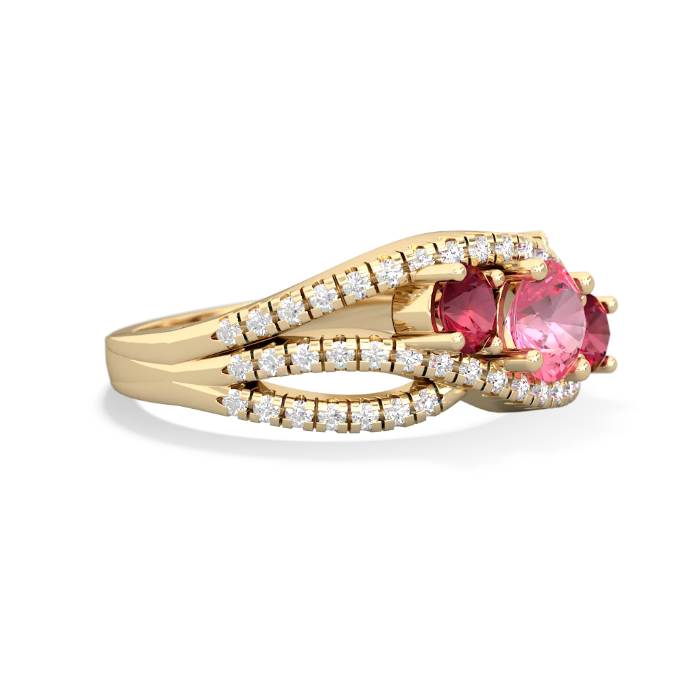 Lab Pink Sapphire Three Stone Aurora 14K Yellow Gold ring R3080