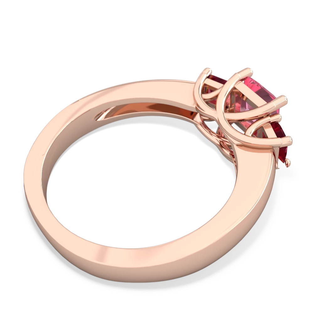 Lab Pink Sapphire Three Stone Trellis 14K Rose Gold ring R4015