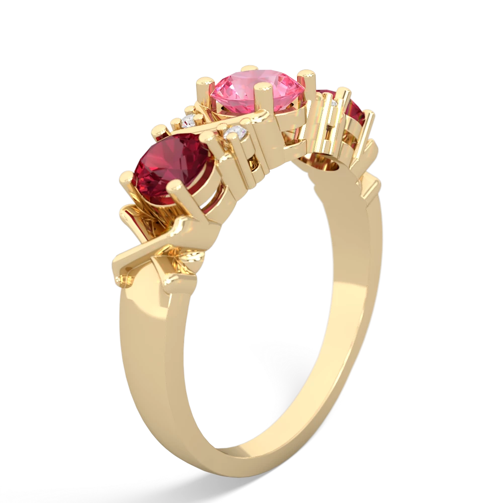 Lab Pink Sapphire Hugs And Kisses 14K Yellow Gold ring R5016