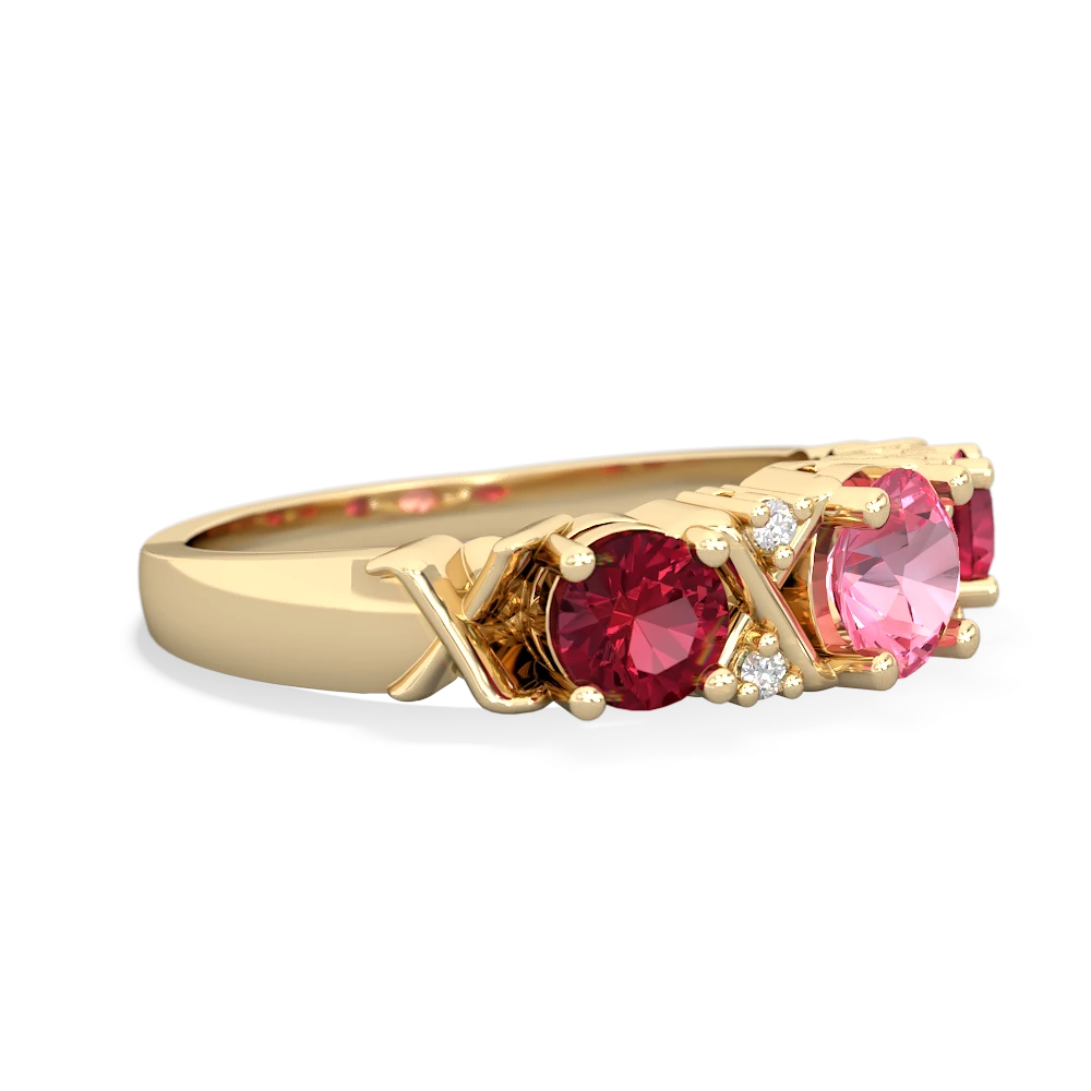 Lab Pink Sapphire Hugs And Kisses 14K Yellow Gold ring R5016