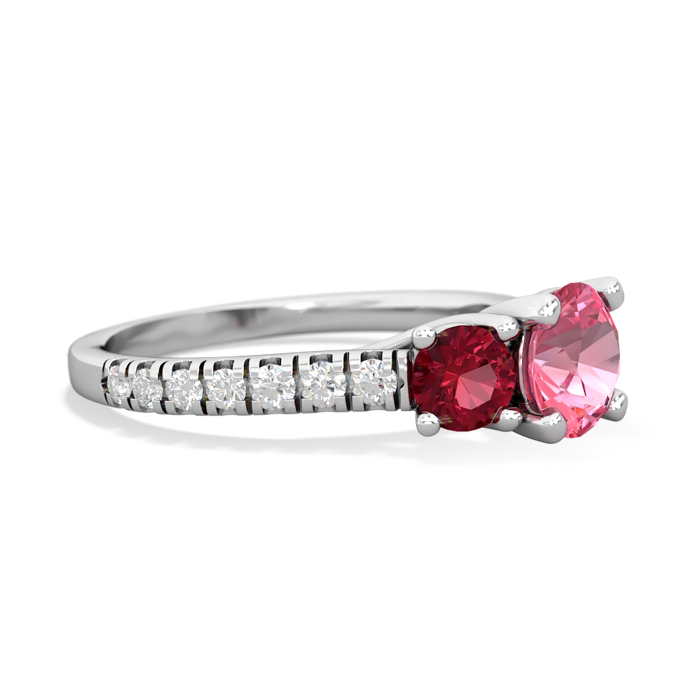 Lab Pink Sapphire Pave Trellis 14K White Gold ring R5500