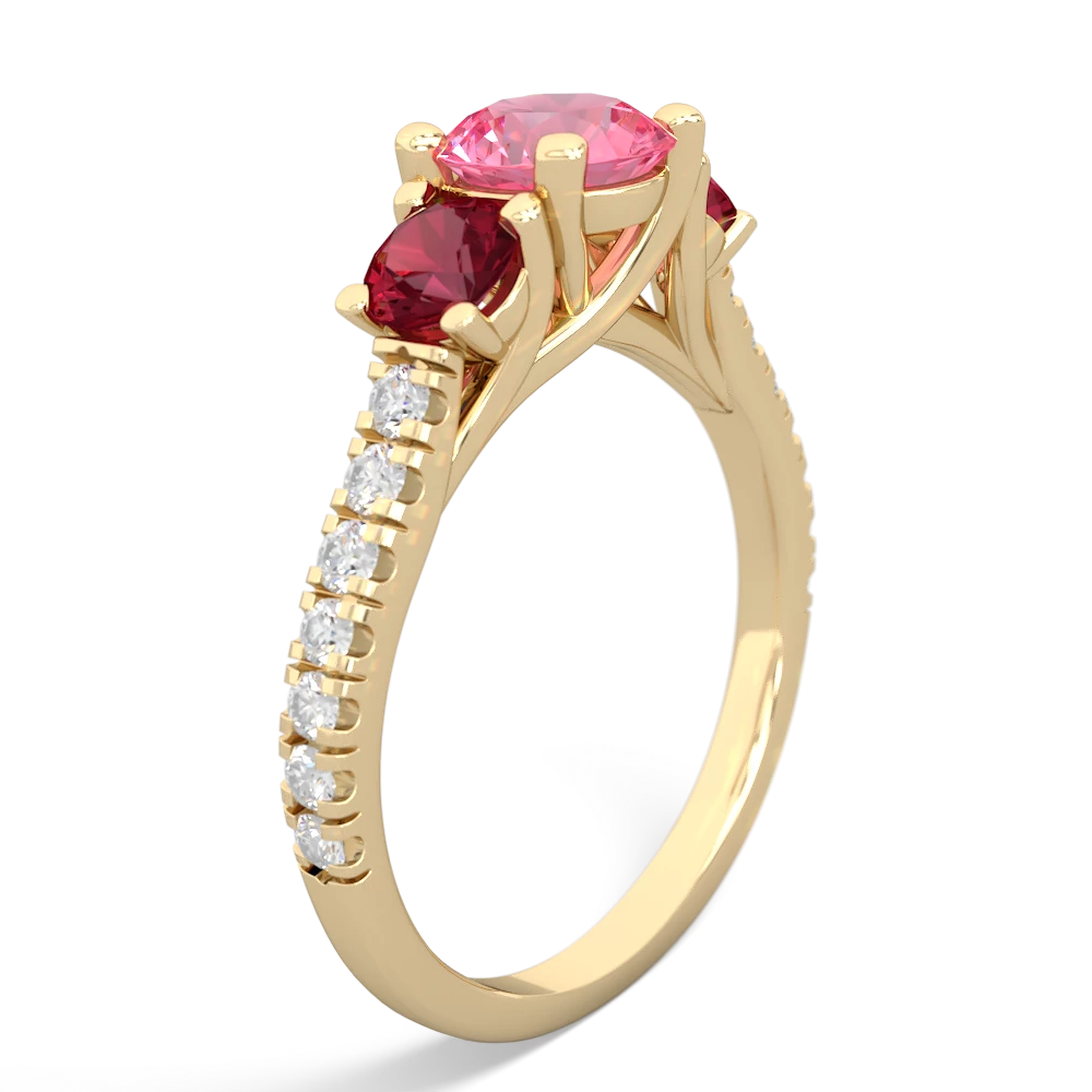 Lab Pink Sapphire Pave Trellis 14K Yellow Gold ring R5500