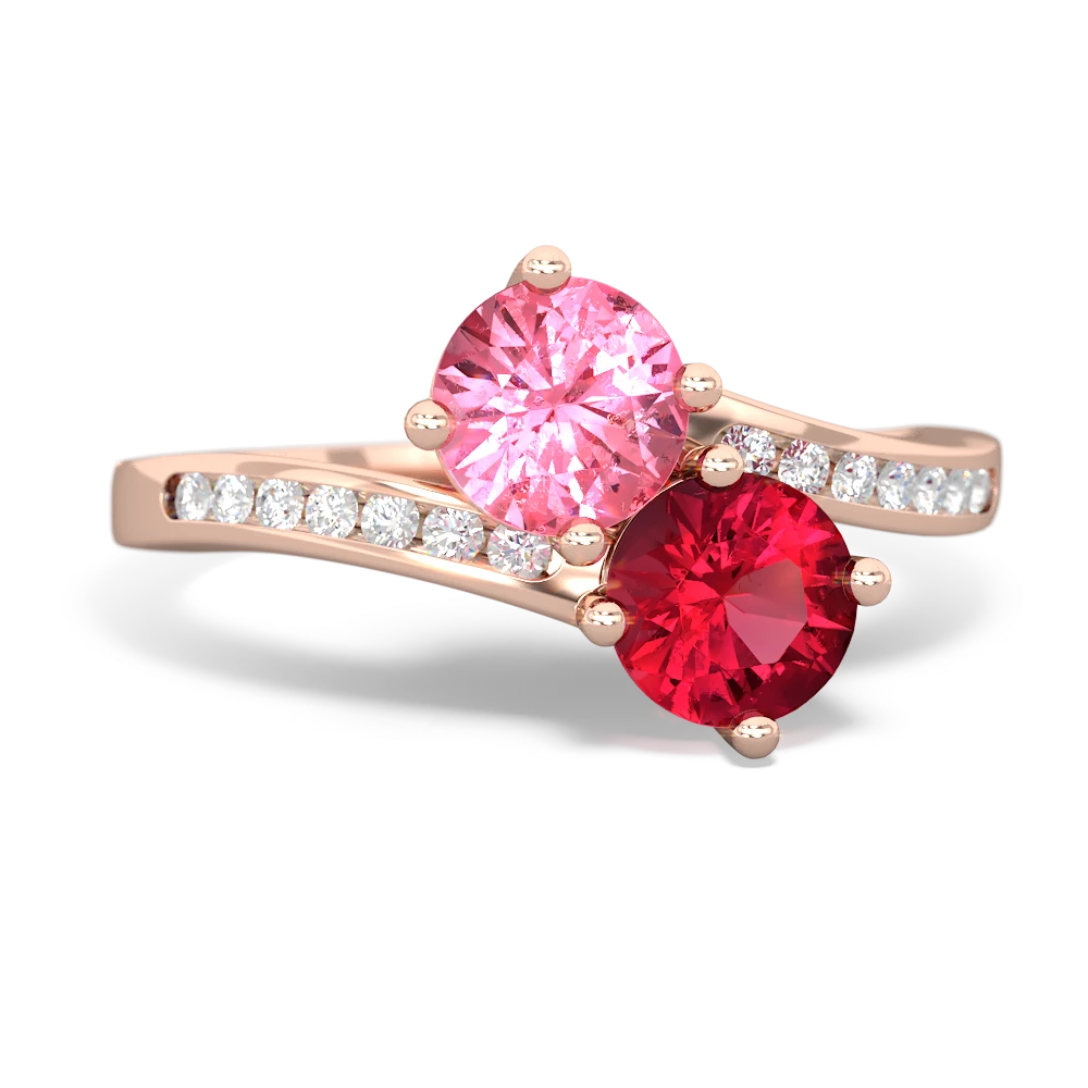 Lab Pink Sapphire Channel Set Two Stone 14K Rose Gold ring R5303