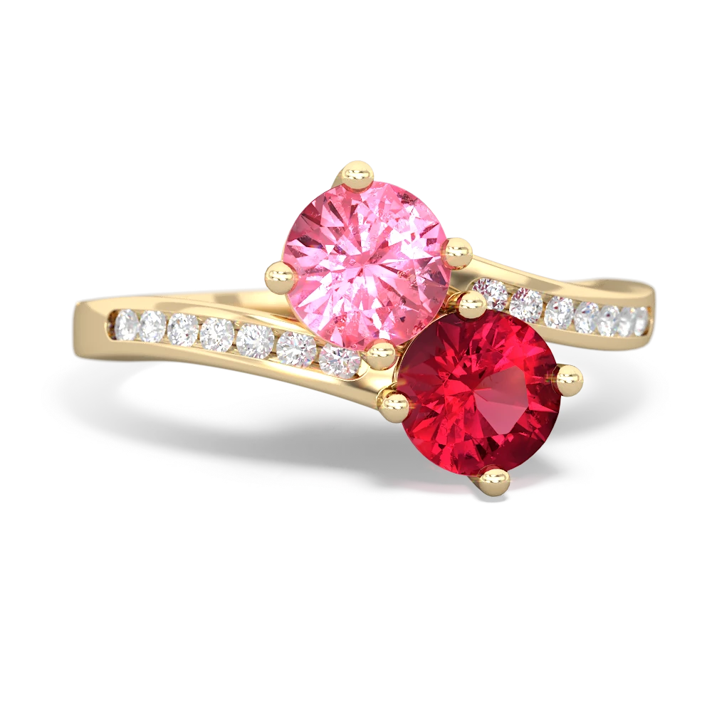 Lab Pink Sapphire Channel Set Two Stone 14K Yellow Gold ring R5303