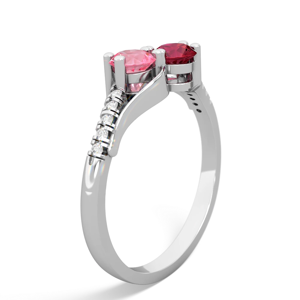 Lab Pink Sapphire Infinity Pave Two Stone 14K White Gold ring R5285